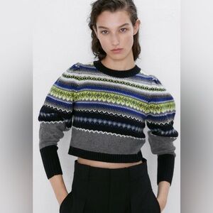 ZARA JACQUARD KNIT SWEATER M-L